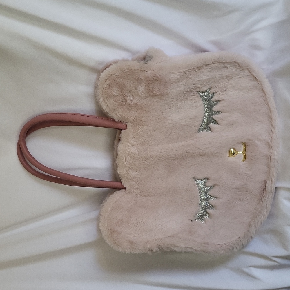 Pink Furry Sleeping Bear Handbag Betsey Johnson Y2K Style Plush 🐻